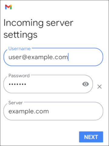 Android - Add Account - Incoming Server Settings